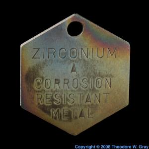 Zirconium Wah Chang tag, hexagonal