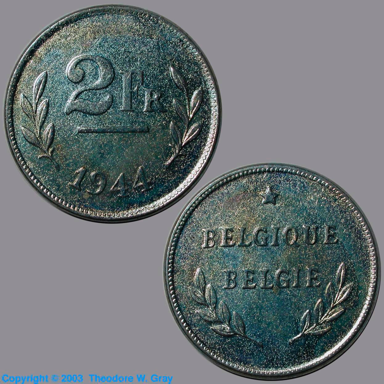 Iron 1944 zinc steel penny Belgian 2 franc