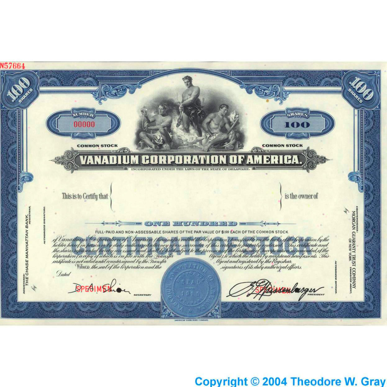 Vanadium Stock certificate